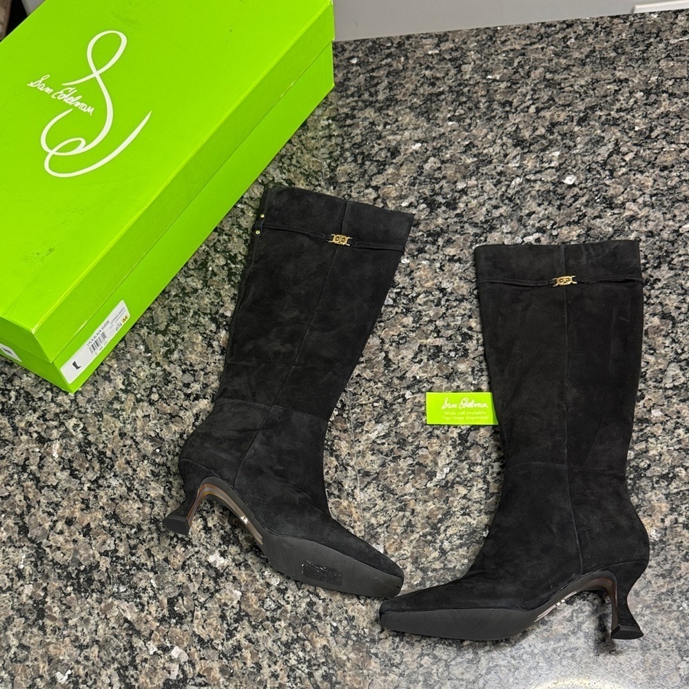 Sam Edelman Black suede Lyla knee high kitten Heeled Boots NWT 6.5